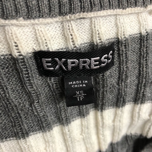 {Express} Gray Striped V-Neck Fitted Sweater - Picture 3 of 5